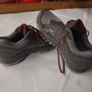 Women's Gray and Burgundy Trail Sneakers - Lightweight Comfort